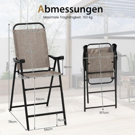 COSTWAY 2er Set Gartenstühle, hohe Klappstühle mit Fußstütze, Sitzhöhe