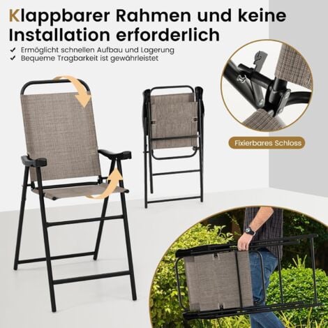 COSTWAY 2er Set Gartenstühle, hohe Klappstühle mit Fußstütze, Sitzhöhe
