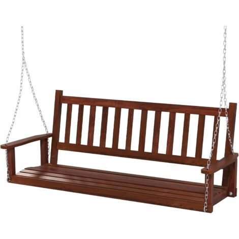 COSTWAY Hängebank aus Massivholz, 3-Sitzer Gartenschaukel zum Aufhängen, Hollywoodschaukel bis 360 kg belastbar, Outdoor-Schaukelbank für Terrasse, Garten, Hof, Braun, 168 x 65 x 63 cm