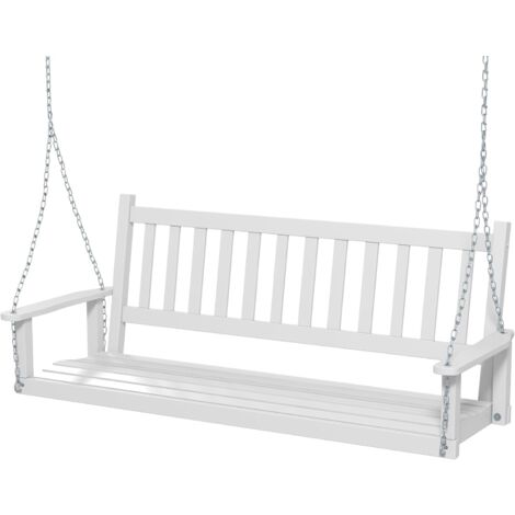 COSTWAY Hängebank aus Massivholz, 3-Sitzer Gartenschaukel zum Aufhängen, Hollywoodschaukel bis 360 kg belastbar, Outdoor-Schaukelbank für Terrasse, Garten, Hof, Weiß, 168 x 65 x 63 cm