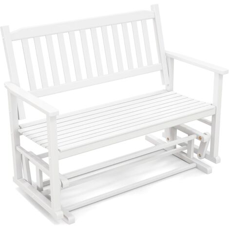 COSTWAY Gartenbank mit sanfter Gleitbewegung, wetterfeste Schaukelbank, 2-Sitzer Holzbank bis 225 kg belastbar, Terrassenbank, Sitzbank für Balkon, Garten, Terrasse, 126 x 68 x 100 cm, Weiß (1/5)