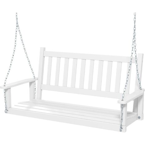 COSTWAY Hängebank aus Massivholz, 2-Sitzer Gartenschaukel zum Aufhängen, Hollywoodschaukel bis 230 kg belastbar, Outdoor-Schaukelbank für Terrasse, Garten, Hof, Weiß, 136 x 67 x 63 cm
