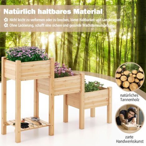 COSTWAY Hochbeet 3 Etagen, erhöhtes Gartenbeet mit Ablage, Pflanzkasten