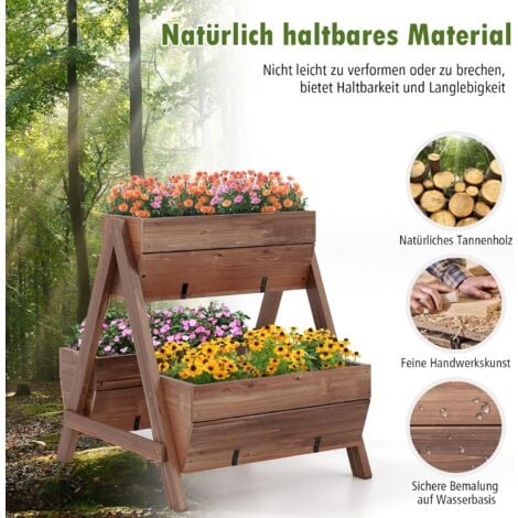 COSTWAY vertikales Hochbeet mit 2 Etagen, Blumenbeet mit 3 Pflanzkästen