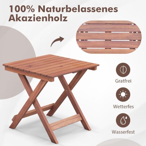 Faltbarer Beistelltisch Akazienholz Rund - Gartentisch 46cm Für Balkon & Terrasse