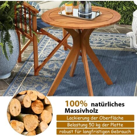 COSTWAY Gartentisch wetterfest, runder Holztisch, Beistelltisch aus