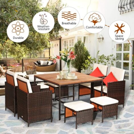 COSTWAY 9 TLG. Polyrattan Set Rattanmöbel, Garten Esssitzgruppe mit