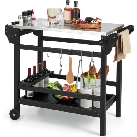 COSTWAY Grillwagen aus HDPE, Grilltisch mit Gewürztablett, Weinflaschenregal, Griff & 2 Rollen, Arbeitsplatte aus Edelstahl, Outdoor Servierwagen, wetterfester Beistelltisch für Garten, Terrasse (1/5)