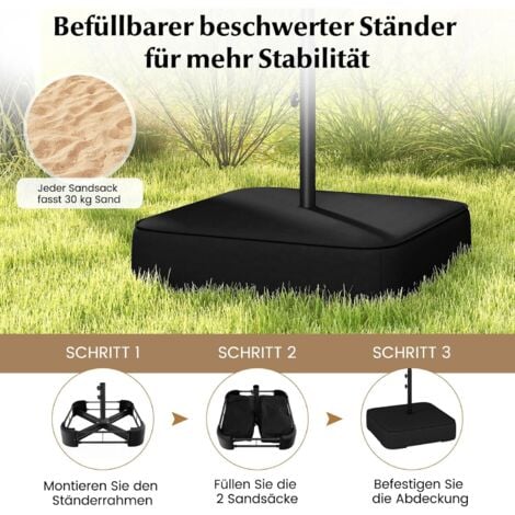 COSTWAY Doppelsonnenschirm mit Ständer 400x200cm, Sonnenschirm Groß XXL