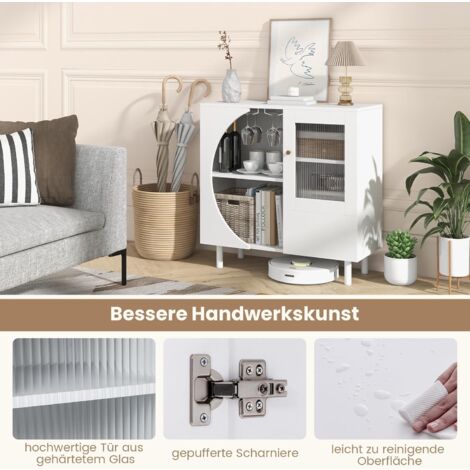 COSTWAY Bambus Küchenschrank - 3-stöckiger Buffetschrank 130cm
