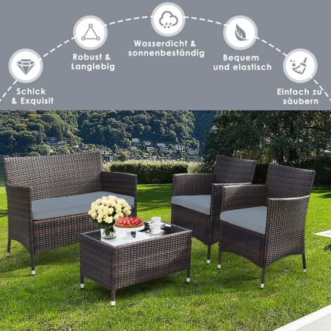 COSTWAY 4teiliges Gartenmöbel Set, Polyrattan Balkonmöbel Set mit