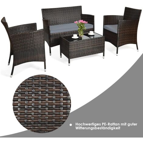 COSTWAY 4teiliges Gartenmöbel Set, Polyrattan Balkonmöbel Set mit