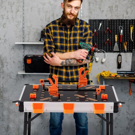 COSTWAY Werkbank, Werkzeugbank mit Lochwand, Werktisch mit Schublade, große Arbeitsplatte & 3 Ablagen, inkl. 13 Zubehörteile zum Aufhängen, Arbeitstisch für Garage und Werkstatt, 81 x 41 x 155 cm