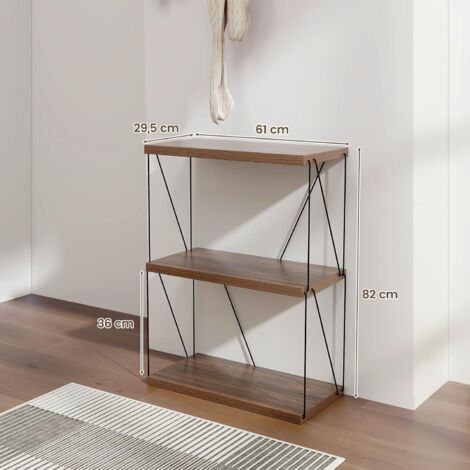 Kleines Bücherregal, 3 Etagen, Industriell – Metallrahmen Mit Rückwand, Rustikal Braun, Platzsparend