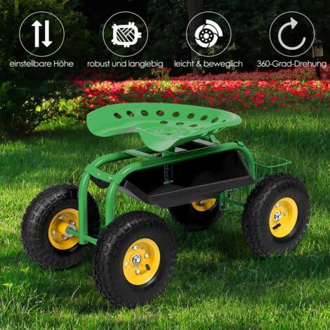 COSTWAY Gartensitz mit Rollen, 360 ° drehbar höhenverstellbar, Rollsitz