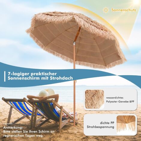 COSTWAY Sonnenschirm Hawaii, Strandschirm Stroh, UPF 50+, 30 knickbar,  Gartenschirm, Strohschirm, Marktschirm, Terrassenschirm fr Garten, Balkon,  Strand