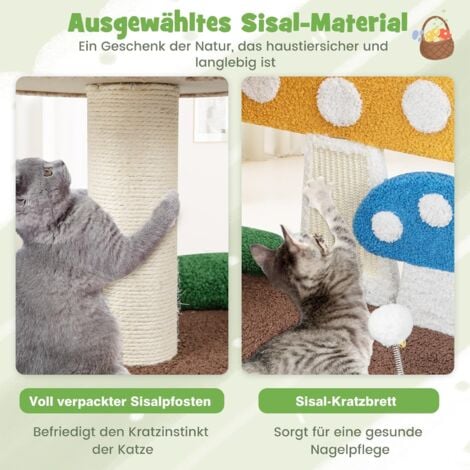 COSTWAY Kratzbaum in Pilzoptik, Katzenbaum mit Katzenhöhle & Sisal-Kratzbrett & große Basis & Spielball, Kletterbaum Teddystoff, Katzen Katzenmöbel Kletterbaum, Katzenkratzbaum Holz, 60x49x59cm, Bunt