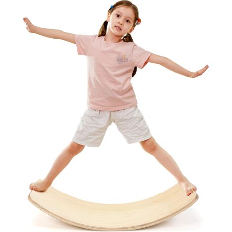 COSTWAY 90 x 30cm / 90 x 40cm Balance Board mit Filz/ohne Filz, Balancierbrett aus Holz, Wackelbrett bis 220kg belastbar, Kurviges Board für Kinder und Erwachsene