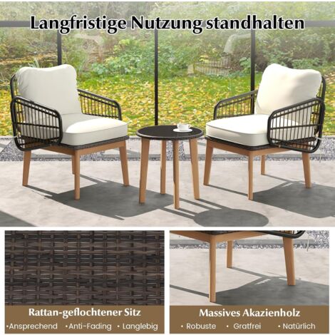 COSTWAY 3teiliges Rattan Terrassenmöbel Set, Garten Sitzgarnitur 2