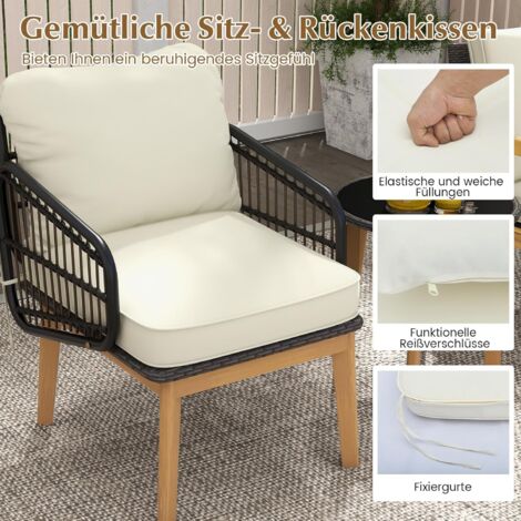 COSTWAY 3teiliges Rattan Terrassenmöbel Set, Garten Sitzgarnitur 2
