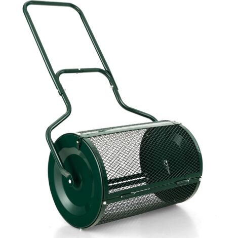 COSTWAY Kompoststreuer 75L, Torfmoos-Streuer mit U-Griff, Düngerstreuer Rasen Garten, Gartenstreuer für Dünger Saat, Komposter Metall, Saatgutstreuer mit Mesh-Korb, Rasenpflege Mehrzweck (Grün) (1/5)