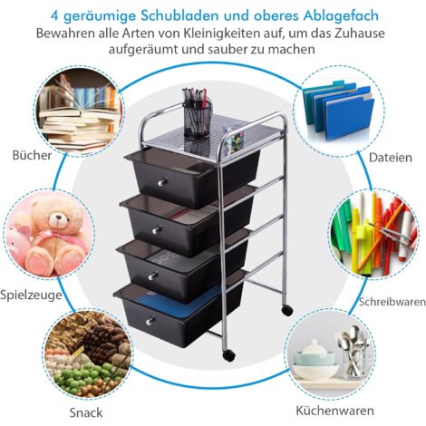 VEVOR Schubladenwagen Mit 4 Schubladen - Rollbarer Ordnungshelfer