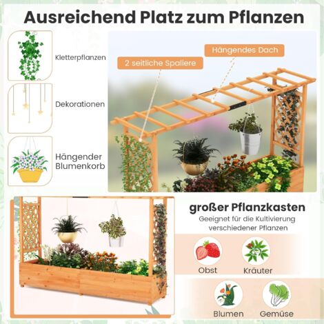 FANTASK Hochbeet Mit Rankgitter & Dach - 110x44x113.5 Cm Pflanzkasten Für Kletterpflanzen, Orange