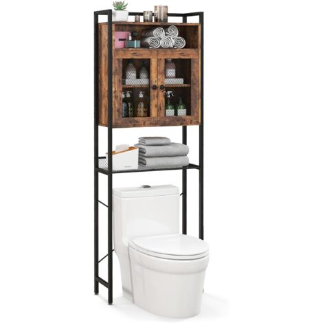 COSTWAY Toilettenschrank freistehend, Badezimmerregal mit Verstellbarer Ablage und Doppeltür, Waschmaschinenregal Toilettenregal multifunktional, WC-Schrank 60 x 24 x 172 cm