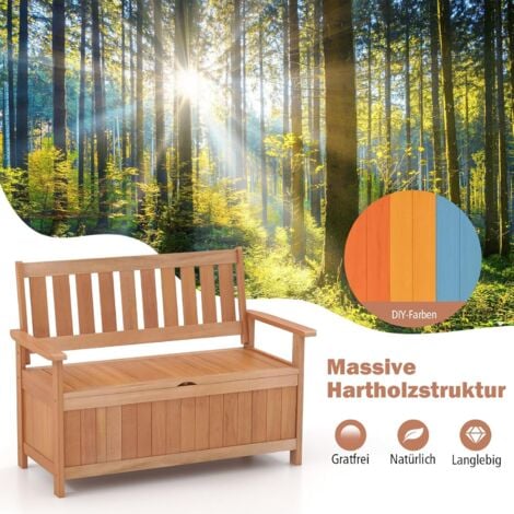COSTWAY Gartenbank mit Stauraum, 2Sitzer Sitzbank Massivholz bis 180