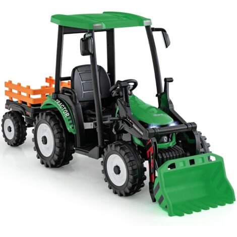 COSTWAY Kinder Traktor mit Anhänger, Elektro Aufsitztraktor mit Fernbedienung & Schaufel, Kinderauto mit Licht Musik Hupe USB, Elektroauto Elektrofahrzeug für Kinder (Grün)
