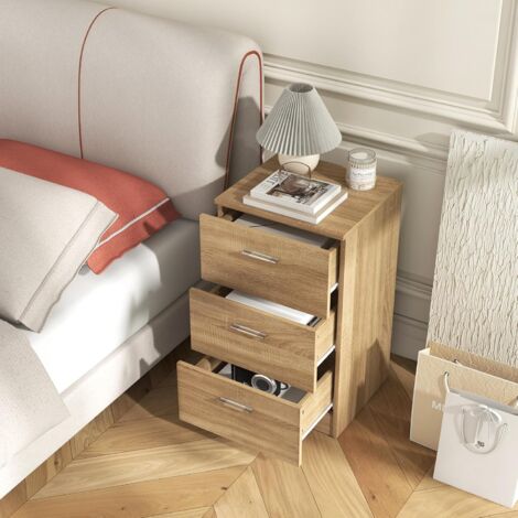 COSTWAY 2er Set Nachttisch mit 3 Schubladen, Nachtschrank für Boxspringbett, Nachtkommode, Nachtkonsole, Beistelltisch für Schlafzimmer, Wohnzimmer, 38 x 35 x 66 cm, Natur
