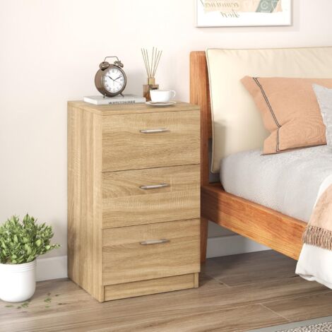 COSTWAY 2er Set Nachttisch mit 3 Schubladen, Nachtschrank für Boxspringbett, Nachtkommode, Nachtkonsole, Beistelltisch für Schlafzimmer, Wohnzimmer, 38 x 35 x 66 cm, Natur