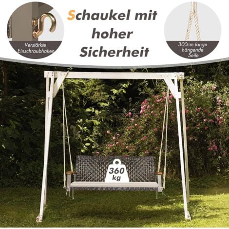 COSTWAY Schaukelbank 2Sitzer, Hängebank PERattan mit Kissen
