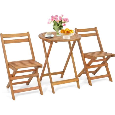 COSTWAY 3tlg. Bistroset klappbar, 2 Gartenstühle & Beistelltisch Akazienholz, Balkonset Sitzgarnitur, Gartengarnitur Sitzgruppe Gartenmöbel für Garten, Balkon (1/5)