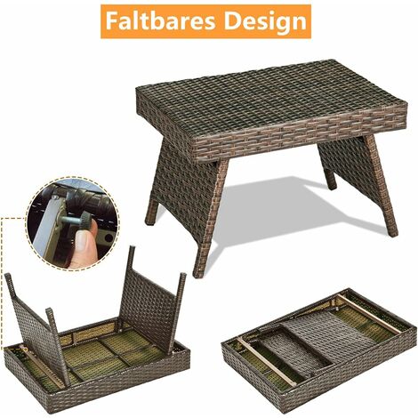 COSTWAY Polyrattan Beistelltisch Rattantisch klappbar, Gartentisch,Bistrotisch Balkontisch Kaffeetisch Teetisch, 60x40x39cm, braun