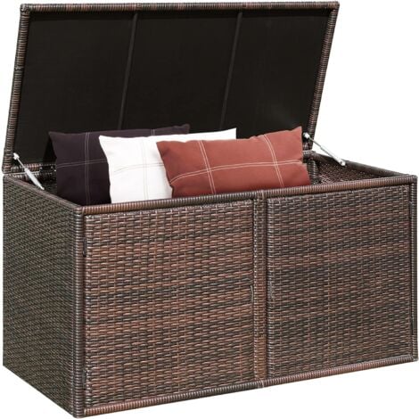 COSTWAY Auflagenbox Rattan 335L Stauraum, Kissenbox mit Doppeltüren