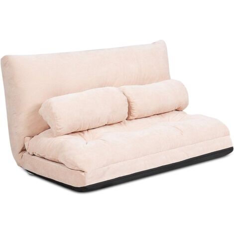 COSTWAY Canapé de Sol Pliable en Velours Côtelé, Canapé-Lit Convertible avec Dossier Réglable à 6 Positions, Chauffeuse Paresseuse à 2 Places avec 2 Oreillers, pour Salon, Chambre (Beige) (1/5)