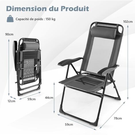 COSTWAY Lot De 4 Chaises De Jardin Pliantes Grises - Cadre Métal Robuste 150 Kg, Tissu Respirant Toutes Saisons, Repose-pieds Antidérapants - Pour Terrasse, Balcon, Camping Chaises Exterieur Avec Repose-pieds