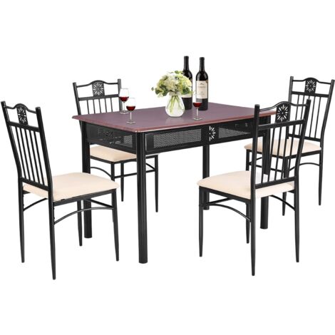 COSTWAY Table à Manger avec 4 Chaises, Ensemble Table et 4 Chaises Rembourrées, Cadre en Métal, Table Cuisine Rectangulaire 107x70cm pour Salle à Manger, Cuisine, Salon, (Purple)