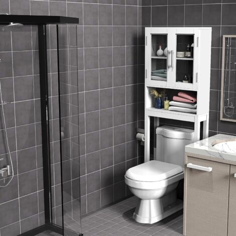 Rattan-Aufbewahrungsschrank Für über Der Toilette – Badezimmer-Organizer Mit Metallgestell, Verstellbarem Regal