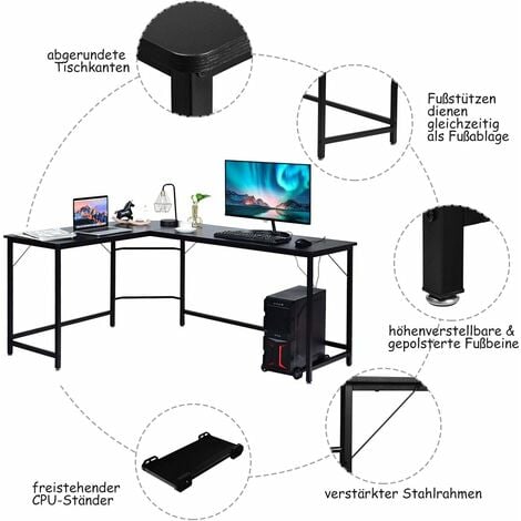 Schreibtisch L-Form Eckschreibtisch PC-Tisch Bürotisch Ecktisch Natur COSTWAY Computertisch mit CPU-Ständer 