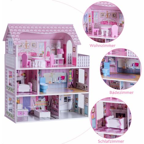 Puppenstube Puppenhaus Puppenvilla Barbiehaus Spielzeughaus aus 3 Etage 