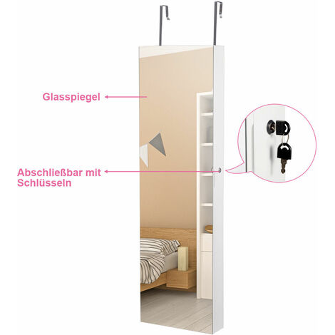 Produktbild von COSTWAY Schmuckschrank Für Wand- & Türmontage, Spiegelschrank Mit Schmuckregal, Wandschrank Schmuckspiegel Ganzkörperspiegel, Aufbewahrungschrank Für Schmuck Make-up