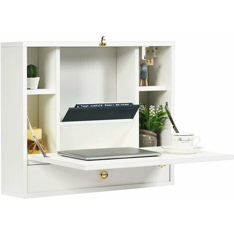 COSTWAY Wandtisch klappbar, wandhaengender Schreibtisch, schwebender  Wandklapptisch, Klapptisch mit Ablagefach und Schublade, Laptop-Tisch aus  Holz