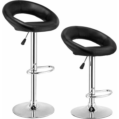 COSTWAY 2er-Set Barhocker, Barstuhl hoehenverstellbar, Tresenhocker halbmondfoermig, Kuechenhocker mit verchromter Fussstuetze und Sockel, Drehstuhl fuer Kueche, Bistro, Pub Schwarz (1/5)