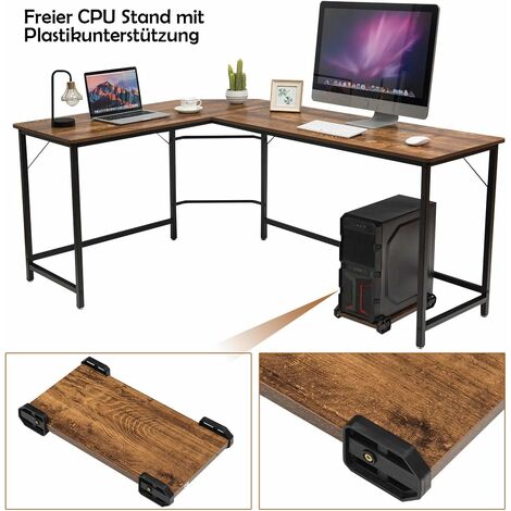 COSTWAY Computertisch mit CKunstleder-Ständer auf Rollen, L-förmig, Metallrahmen und  holz, 168 x 125 x 74 cm Kaffee