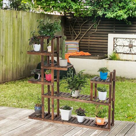 COSTWAY Pflanzenregal Blumenregal, Blumenstaender Holz, Blumentreppe