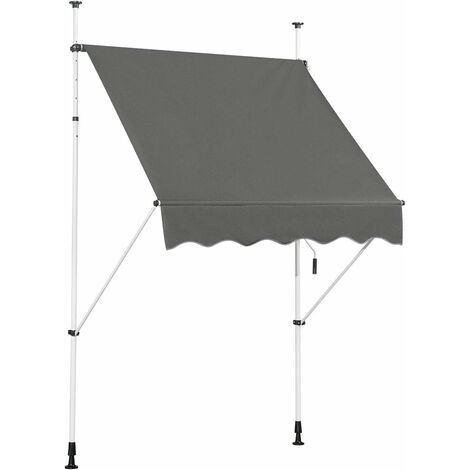 COSTWAY Markise Klemmmarkise Sonnenschutz, Balkonmarkise hoehenverstellbar 200-300cm, Sonnenmarkise mit Handkurbel ohne Bohren 150cm breit, grau