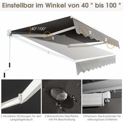 Gelenkarmmarkise 3x2,5m Braun - UV & Wasserfest Für Balkon & Terrasse