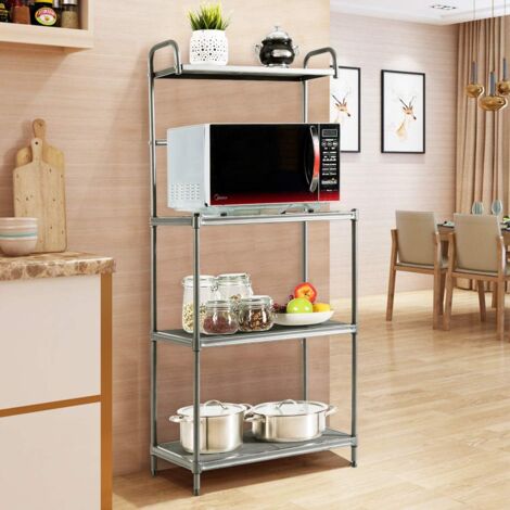 COSTWAY Küchenregal 4-stufig für Mikrowelle, mit verstellbaren Regalboeden, Mikrowellenregal mit Metallgestell, Standregal freistehend 60x34,5x136cm